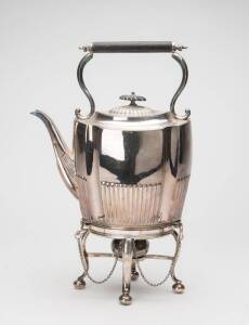 English silver plated spirit kettle on stand, early 20th Century. 36cm