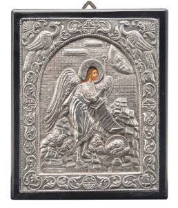 Greek icon, stamped 950 silver, 20th Century. 21.5 x 26cm