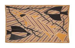 ARTIST UNKNOWN,&nbsp;Untitled (Sea life) (circa 1980), natural earth pigments on eucalyptus bark.