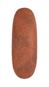 Shield, Central Australia (1960s), natural earth pigments on carved beanwood. 62.5cm