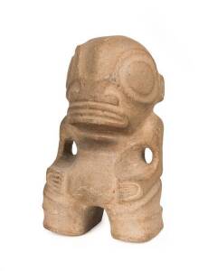 Carved stone God figure, Marquesas Islands French Polynesia, 20th Century. 27cm high, 15cm wide, 11.5cm deep