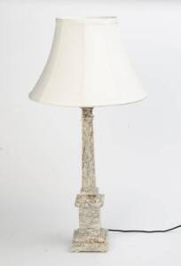 Marble column table lamp and shade, 20th Century. 54cm high&nbsp;
