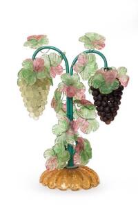 An Italian Venetian green, purple and red glass grape vine table lamp. 49cm high