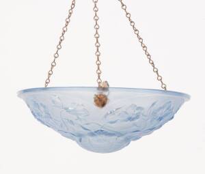 A French moulded glass Art Deco hanging light shade. 35cm diameter