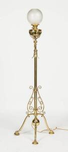 A Victorian brass standard lamp and shade, circa 1880. 172cm&nbsp;