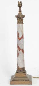 French rouge marble & bronze Corinthian column table lamp with shade, early 20th Century. 54cm.