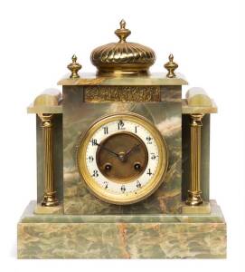 Junghans mantle clock in green onyx case, late 19th Century.