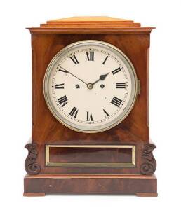 Regency bracket clock in flame mahogany case, chain fusee twin train movement, early 19th Century. 42cm