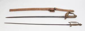 SWORDS: Group of 3 including 19th Century Naval cutlass, antique parade sword & a Japanese kutana in canvas covered wooden scabbard.&nbsp;