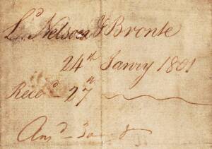 NELSON, Horatio, Viscount [1758-1805]: Autographed letter, 2 pages, quarto; signed "Nelson & Bronte" and dated "Jan'y 25h, 1801" to :John Jackson, Esqr".