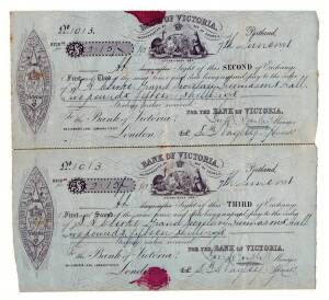 Bank of Victoria (Portland) c1881 promissory notes (2), & Articles of Agreement for adjoining&nbsp;titles in Portland c1878. (4 items)
