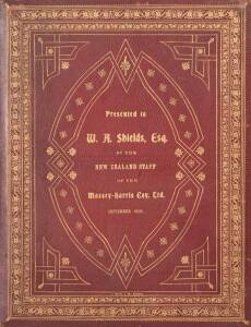 Leather bound hand painted & illuminated presentation volume presented by the Massey Harris Company of New Zealand