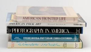 AMERICAN ART: "An Artist in America" by Benton [1939], "American Decorative Arts" by Bishop & Coblentz [1982], "Photography in America" by Doty [1974] plus 19 others. (approx. 40 items).