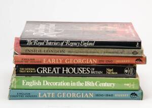 ENGLISH ARCHITECTURE & DESIGN: A collection of books including "English Country Houses - Caroline 1625-1685" by Hill & Cornforth [1966, 1st ed.], "English Country Houses - Mid Georgian 1760-1800" by Hussey [1956, 1st ed.], "English Country Houses - Late G