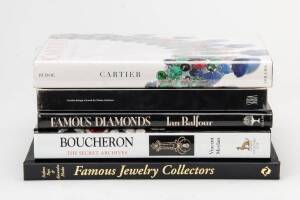 JEWELRY: A collection of books including "Jewelry Through the Ages" by Gregorietti, "Boucheron - The Secret Archives" by Meylan, "Famous Diamonds" by Balfour, "Famous Jewelry Collectors" by Papi & Rhodes, and 10 other volumes. (14 items).