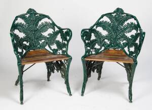 Coalbrookdale style fern patterned garden seat & two matching chairs, 20th Century