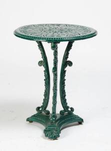 A cast iron circular garden table.&nbsp;60cm high, 48cm diameter&nbsp;