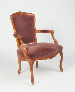Louis XVI style elbow chair upholstered in plum velvet, 20th century.