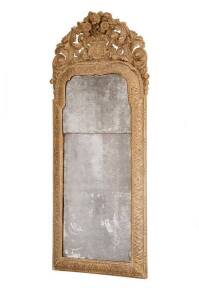 A rare George I carved wood cushion wall mirror, English circa 1700. 134cm high, 34cm wide. Provenance: Private Collection, Sydney.