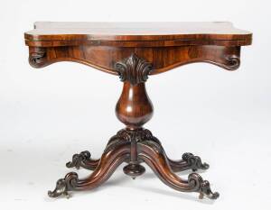 A rose wood early Victorian card table. 74cm high, 92cm wide, 48cm deep.