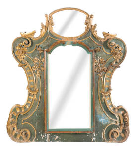 A large painted and gilded mirror, probably Italian, 19th Century.&nbsp;226cm high x 198cm wide