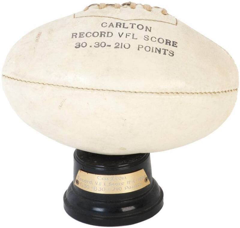 RECORD VFL SCORE: Small Football mounted on trophy