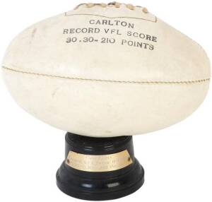 RECORD VFL SCORE: Small Football mounted on trophy