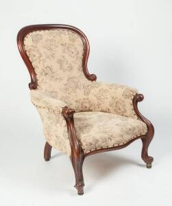 Victorian gents armchair with floral tapestry upholstery, circa 1880s