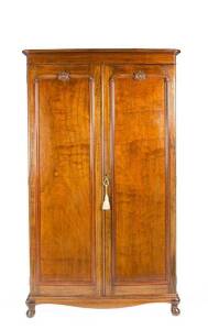 WARDROBE: By Svensson, Queensland maple 2 door with fitted interior, early 20th Century. Height 189cm, width 112cm, depth 61cm