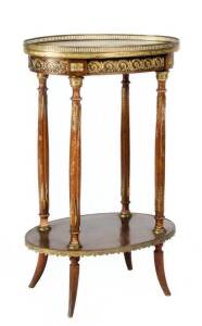 French oval side table with gilt metal mounts & stone top, 20th century. Height 80cm, width 51cm, depth 35cm
