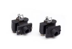 UNITED OPTICAL INSTRUMENTS (England): Merlin, c1936 cast-metal miniature cameras in black crackle-finish enamel. Two examples, one with small name decal ("The Merlin") the other with film.