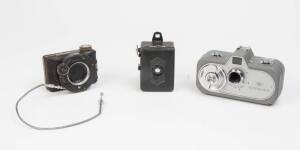 ZEISS IKON (Germany): A Kolibri with large Ibsor shutter, a c.1934 Baby-Box and a Movikon 8 horizontal 8mm movie camera with grey metal body [#28581] in maker's leather case. (3 cameras)