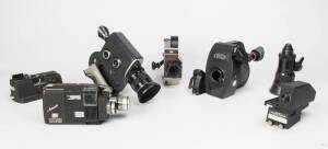 A group of 16mm movie cameras - later types. The group with Wittnauer Automatic Zoom 800 Cine-Twin, Krasnogorsk-3 with Vega-7 20mm f2 and a Meteor 17-69 f1.9, Canon Scoopic 16 with Canon magazine adaptor, and Kinor 16CX-2M camera body with Pilot-Ton 5A 12
