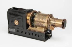 Helioscopic Magic Lantern, circa 1880-1910, probably Walter Tyler. Incomplete and requiring some attention but with attractive 7'' lens in good condition and with slip in slide box in base.