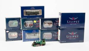 BACHMANN: Liliput Steam locomotive U 99-791 DRG Ep. II [L170103] and Dampflok Tigerli [L103324] together with rolling stock comprising; L221901, L235000, L375525, L370400, L224634, L221603 and L235574; NIB (2 engines + 7 carriages).