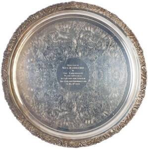 CAPTAIN-COACH: Silver tray, 42cm diameter, engraved "Presented to, Alex Jesaulenko, by The Caltonians, On His Appointment, As Captain and Coach of, The Carlton Football Club, On May 11th 1976".