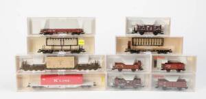 FLEISCHMANN: HO scale freight cars comprising #5209K, 5211K, 5215K, 5220K, 5221K, 5247K, 5262K, 5285K, 5286K & 5295K. All NIB. (10 items).