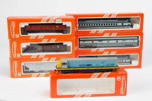 FRASTESCHI: Diesel locomotive 3147-5270; together with rolling stock comprising 2025, 2027, 2055, 2450, 2451 and 2452. NIB (7 items).