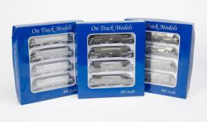 ON TRACK MODELS: Complete boxed sets of freight cars comprising: CH-2 Coal Hoppers Red NSWR 1970; NPPF-1 Limestone Hoppers NSWR 1991; NHEF-2 Coal Hoppers NSWR 1980. (3 sets of 4). All NIB.