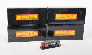 POWERLINE: Locomotives in original boxes with V/Line livery: PT2-2 T Class, Series 2 T364; PT2-2 T Class, Series 2 T366; PT3-2 T Class, Series 3 T393; also PT3-4 T Class, Series 3 for West Coast Railways. (4 items).