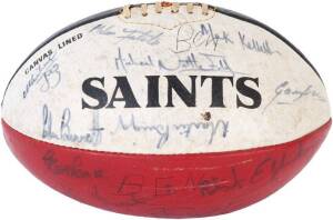 ST.KILDA: "Saints" football with 18 signatures including Alex Jesaulenko, Robert Elphinstone & Mark Kellett. Fair/Good condition.