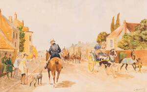 L. HESKETH, watercolour Georgian street scene signed & dated 1950 lower right. 51cm x 32cm.&nbsp;