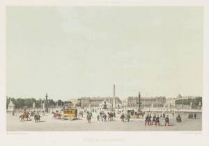 A set of 5 hand coloured steel engravings, views of Paris, French, 19th century28 x 39cm