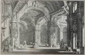 A set of six steel engravings, classical interiors, Italian, after the antique