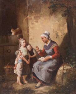 EUROPEAN SCHOOL, The Lesson, oil on board, 44 x 36 cm