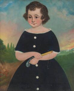 ARTIST UNKNOWN, Georgian Portrait of a Young Boy with Pop Gun, oil on canvas, 57 x 49 cm