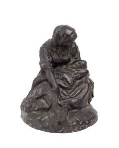 R.F WELLS, Mother and Child 1900, scomposition metal, incised with signature and date to base, 28 cm (height)