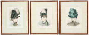 Group of 3 French fashion prints, 19th Century. 23 x 30cm each.