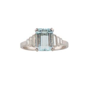 A diamond and aquamarine dress ring, platinum, weight 3.77 grams, size N.&nbsp;