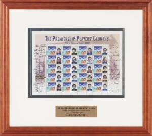 PREMIERSHIP PLAYERS' CLUB, display "Third Personalised Stamp Issue, 27th March 2002, Alex Jesaulenko", with stamps sheetlet with 20 signatures including Terry Daniher, Alex Jesaulenko, Doug Reynolds, Barry Breen, Leigh Matthews, Brett Ratten & John Blakey